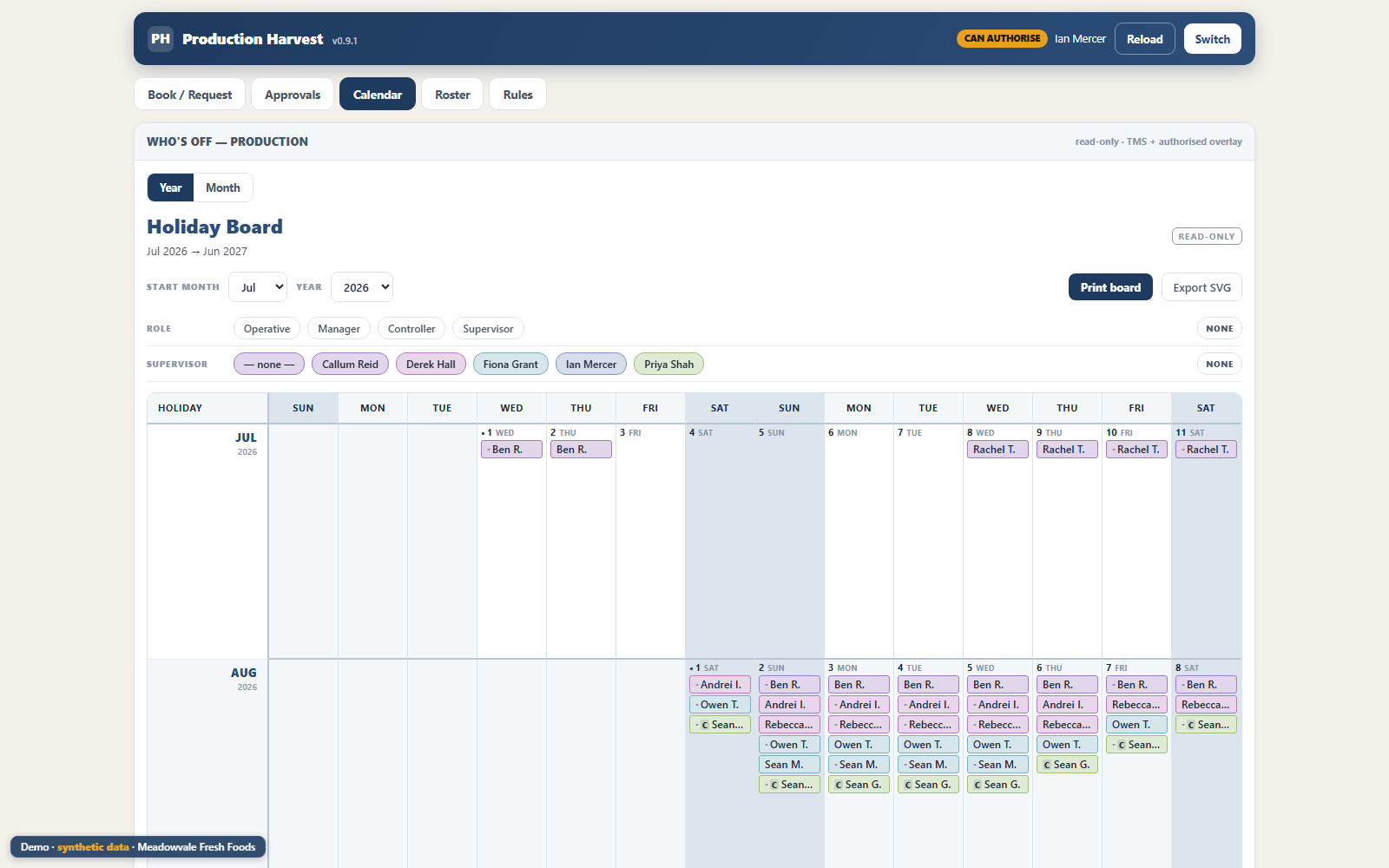 Holiday Booking in use